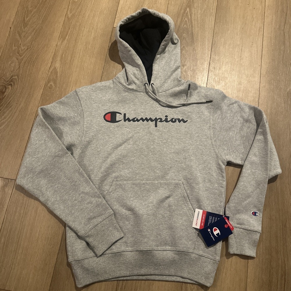 Champion Men's Grey Logo Hoodie Sweatshirt Small Pocket Sports Comfort NEW